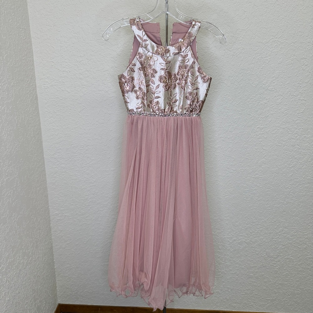 Speechless Kids Girls Rose Gold Metallic Floral Tulle Bubble Hem Dress Size 8
